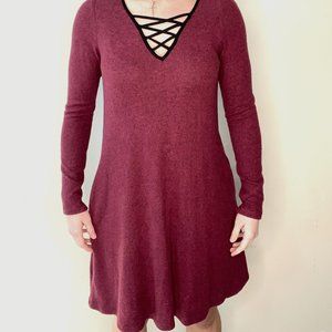 Red Loose Fitting Long Sleeve Medium Dress
